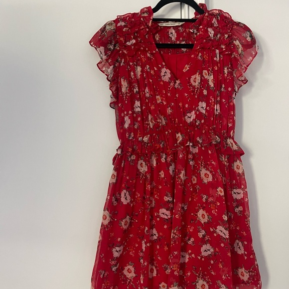 Zara red flowery flowy dress - Picture 2 of 5